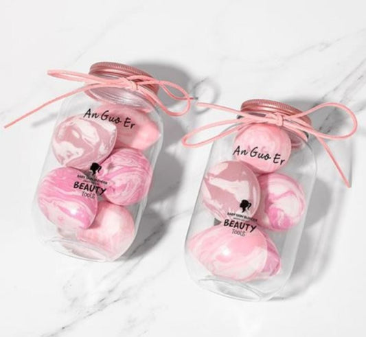 Marble Makeup Sponge Set in Glass Jar – 6 pcs